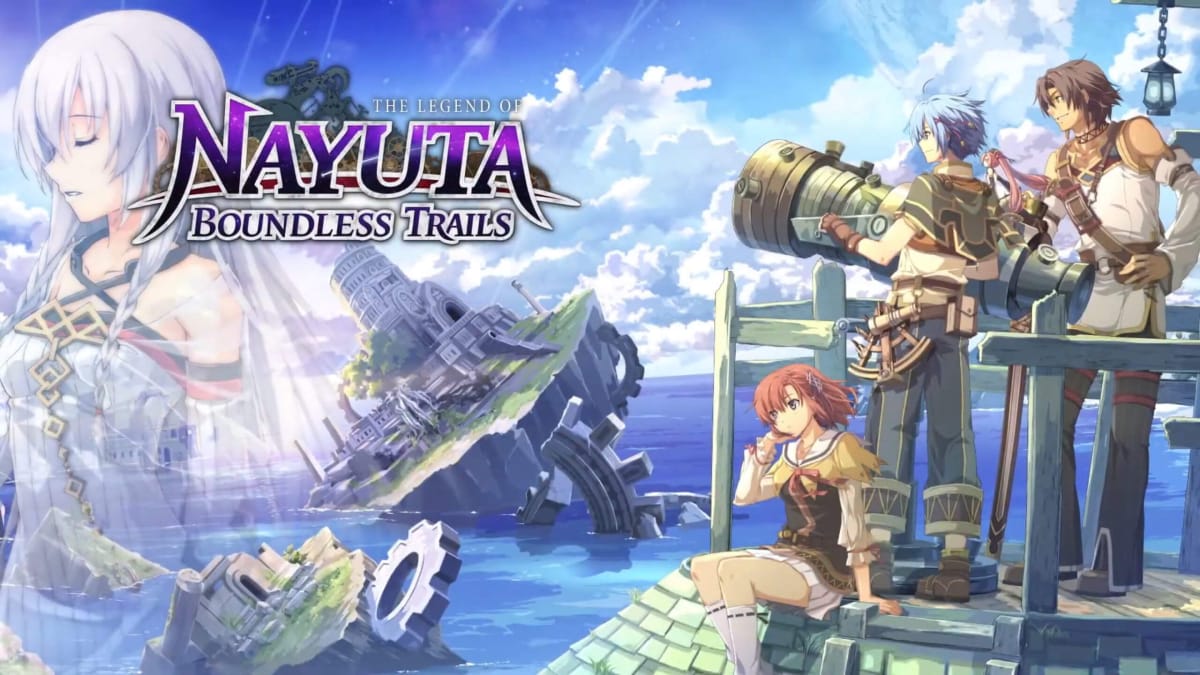 The cast and logo for Nihon Falcom RPG The Legend of Nayuta: Boundless Trails