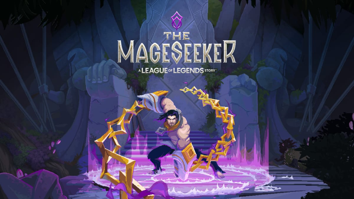 Mageseeker Sylas surrounded by purple flames
