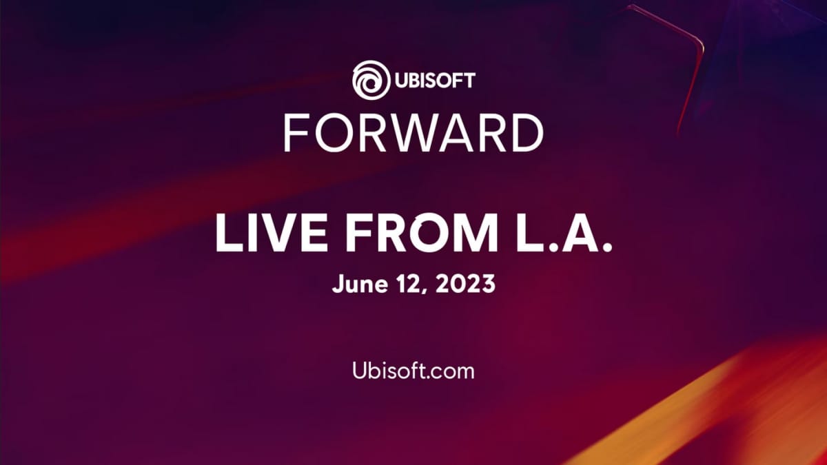 Promo banner of the Ubisoft Forward Live Show on a violet background