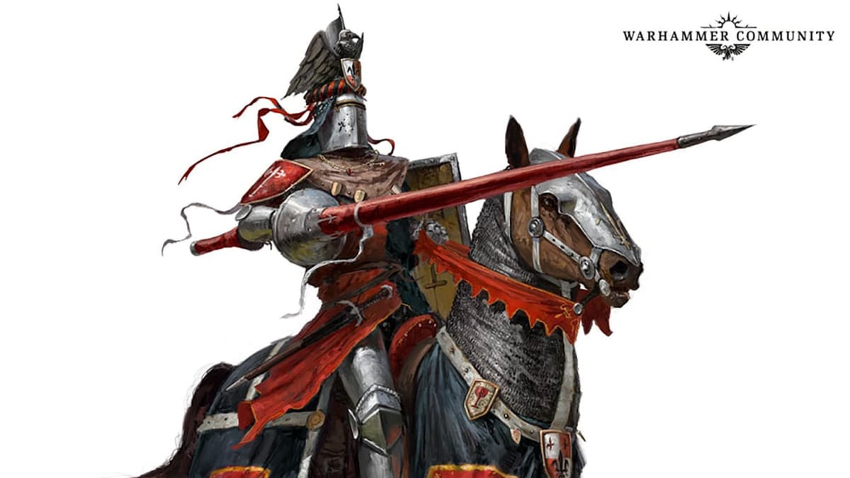 Artwork of a Bretonnian soldier from Warhammer: The Old World