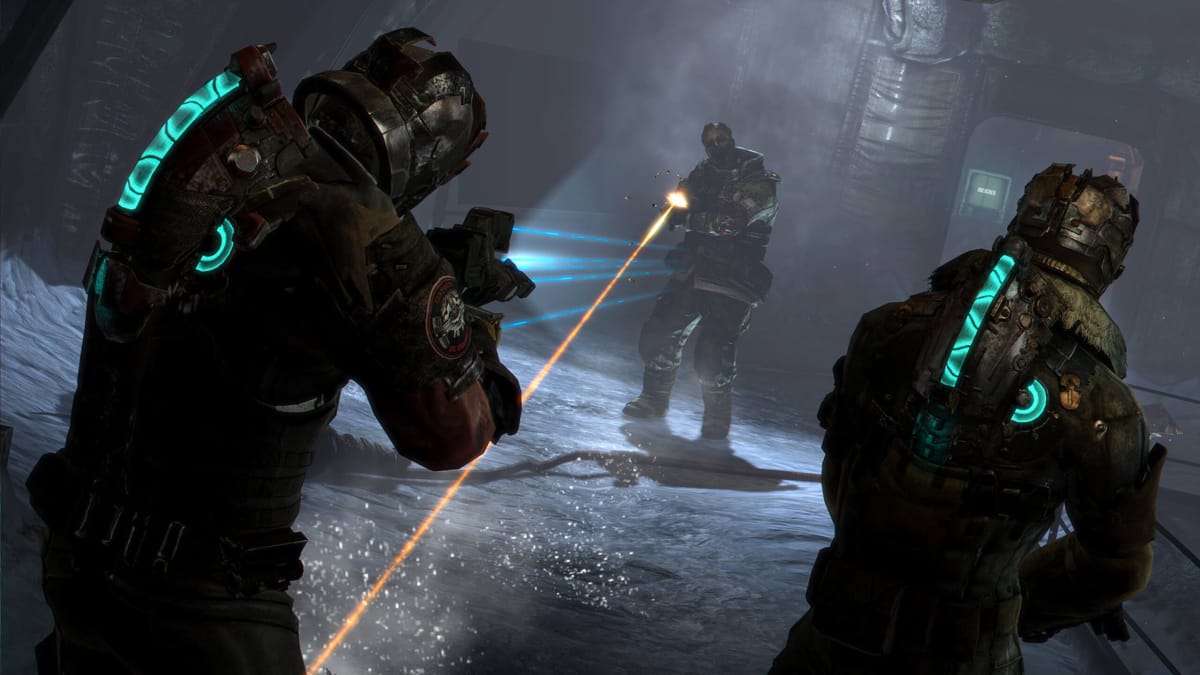Isaac and his partner aiming at an enemy in one of the Xbox Game Pass March 2023 titles, Dead Space 3