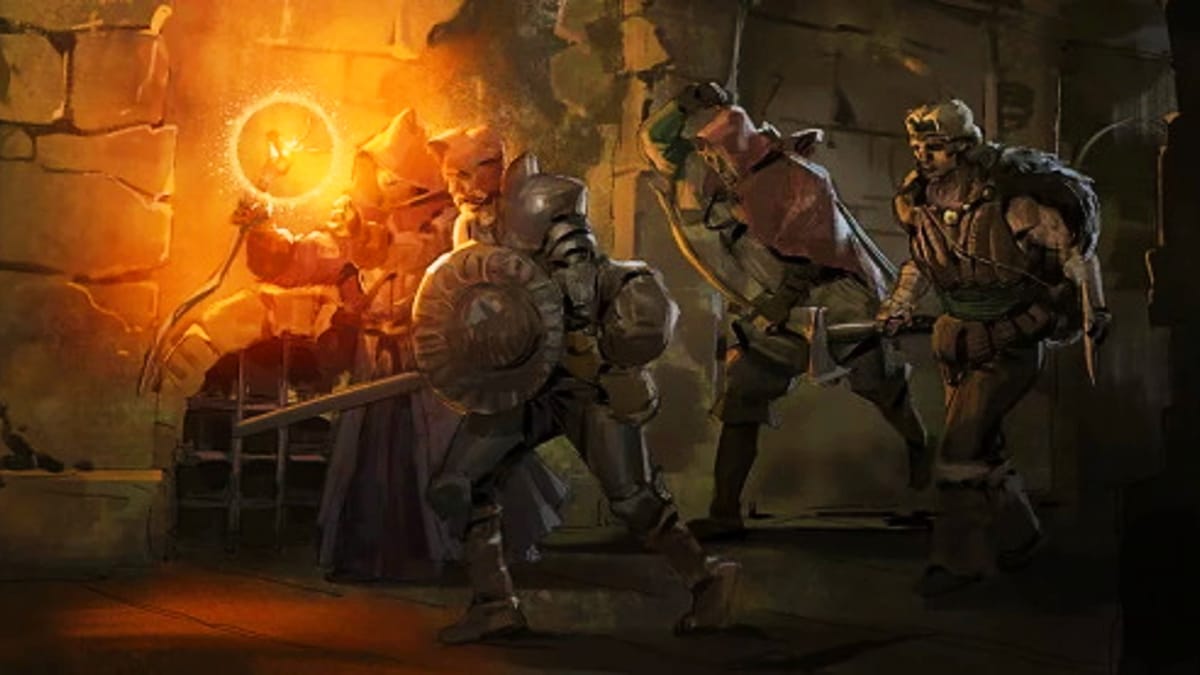 Image of 4 adventurers in the game dark and darker exploring