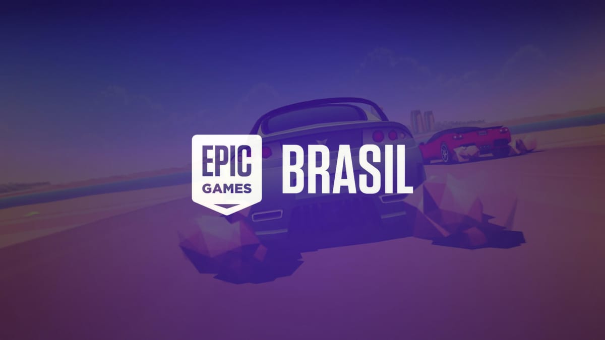 The new Epic Games Brasil logo overlaid on a shot of Horizon Chase Turbo, a game by Aquiris (which is now Epic Games Brasil)