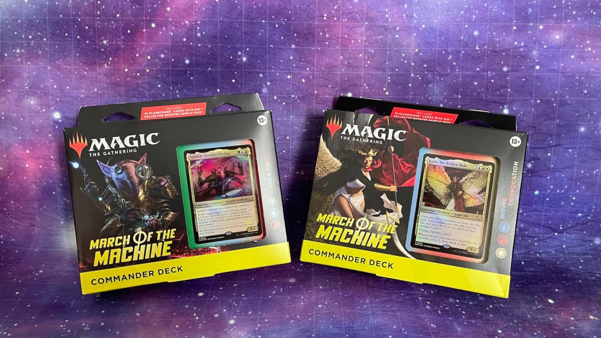 An image of two of the new Magic: the Gathering March of the Machine Commander decks