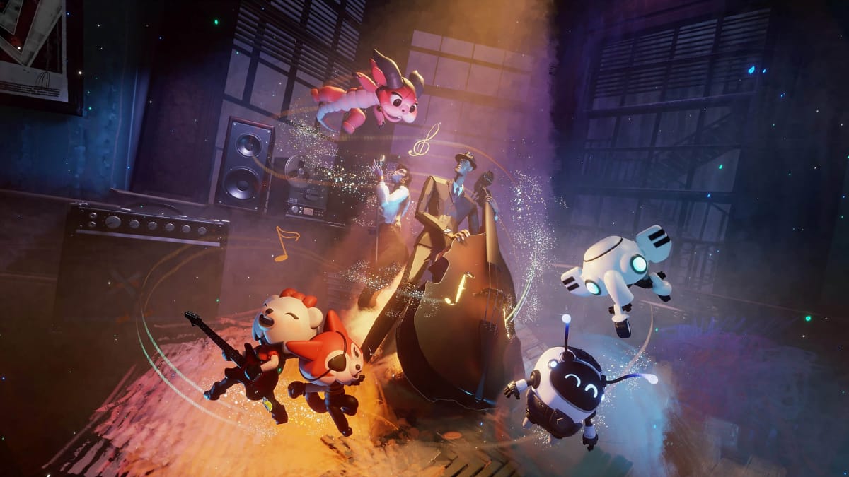 Musicians surrounded by cute characters in the Media Molecule game-slash-sandbox Dreams