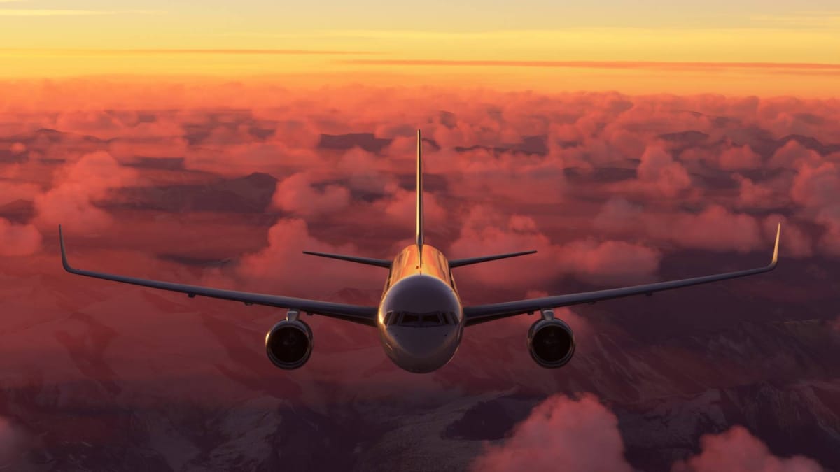 Microsoft Flight Simulator Beoing 757 at Sunset