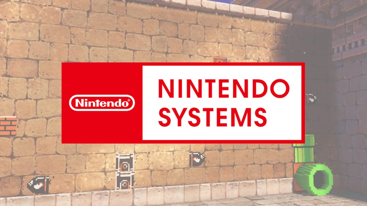 The new Nintendo Systems logo over the top of a shot from Mario Odyssey