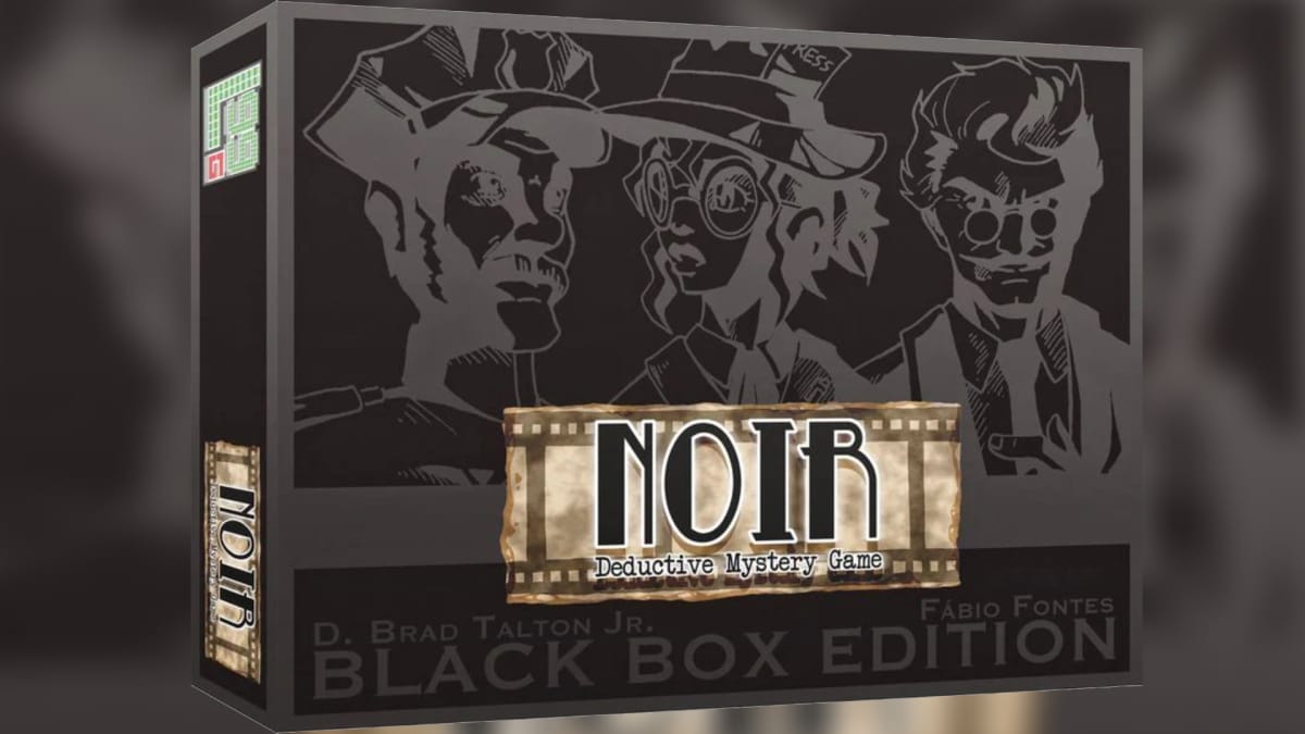 Noir Black Box Edition depicting several silhouette's of stereotypical film noir characters with an art deco logo on the front