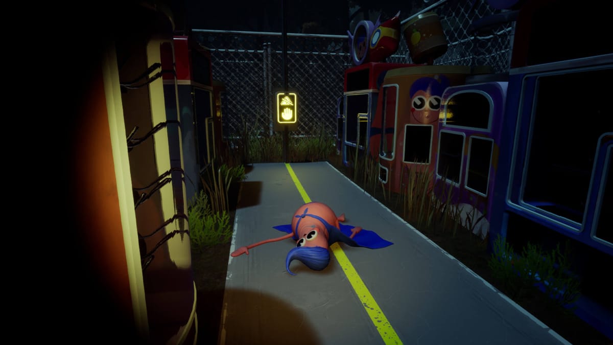 The rather unsettling Sparky Marky lying apparently motionless on the floor in the Do You See Sparky prologue demo