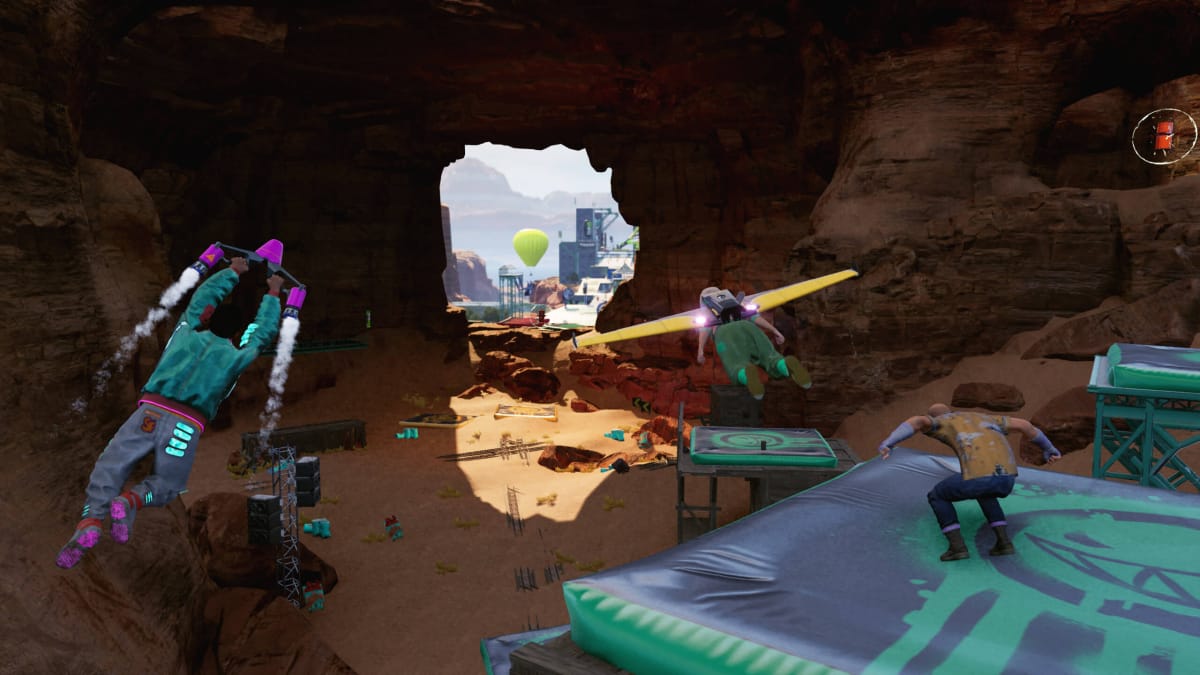 Players soaring through a cave in Jected: Rivals, formerly Stuntfest: World Tour