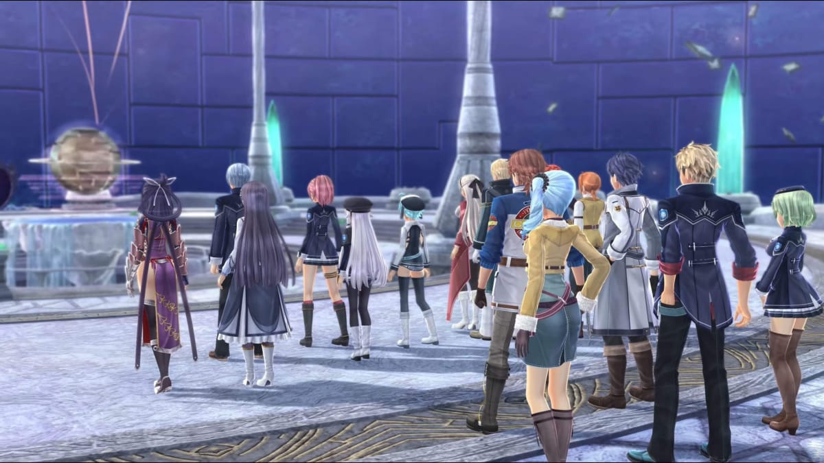 The cast of The Legend of Heroes: Trails into Reverie standing in the True Reverie Corridor