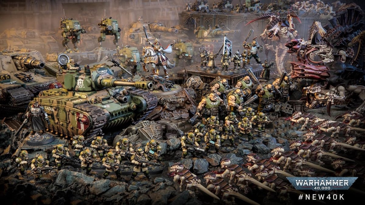 An army of Imperial Guard facing a group of Tyranids in Warhammer 40k 10th Edition