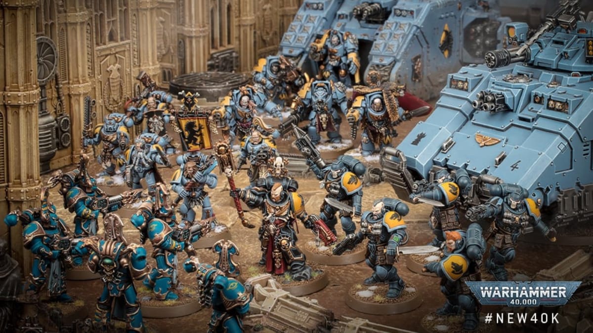An army of Space Marines with tanks and vehicles from Warhammer 40k 10th Edition