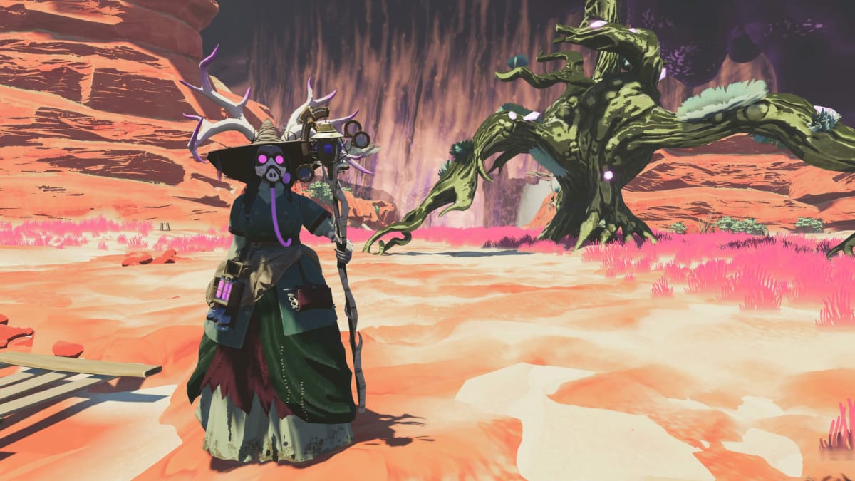 A witch standing in front of a huge tree in Homestead Arcana, one of the Xbox Game Pass April 2023 Wave 2 titles