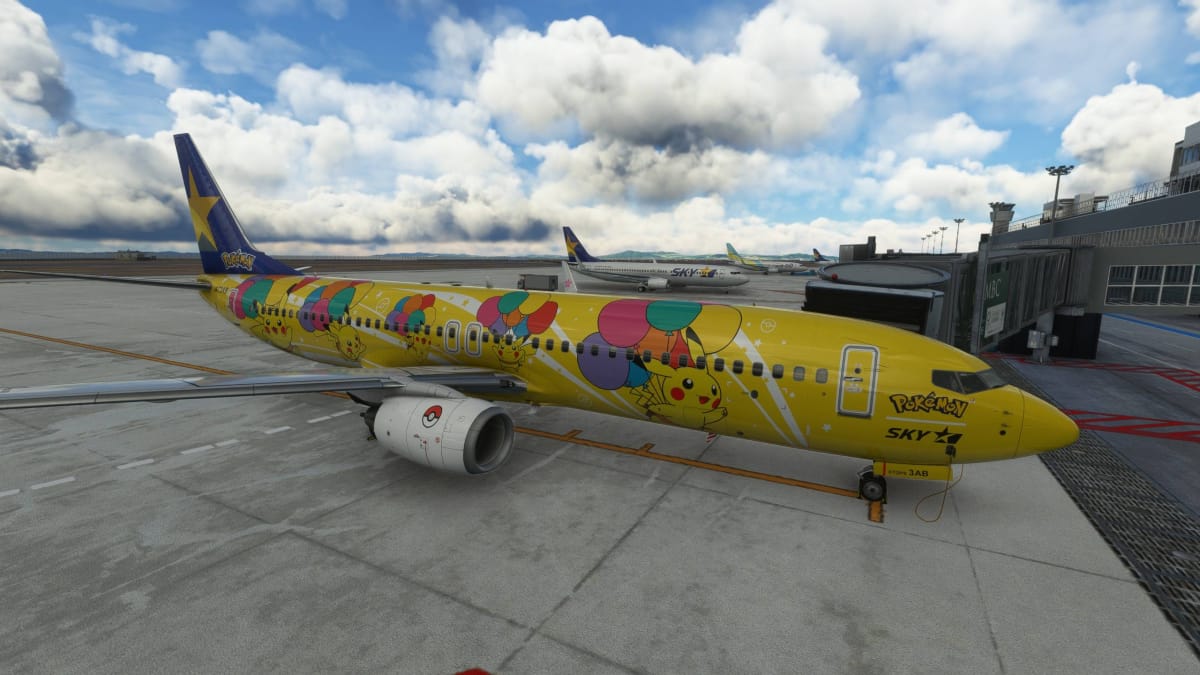 Microsoft Flight Simulator Boeing 737 by PMDG in Skymark Pokemon Livery
