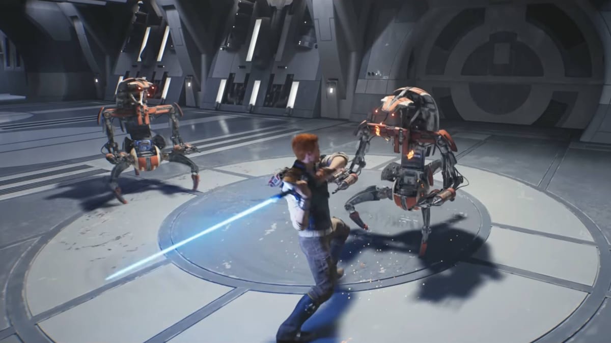Cal battling droidekas in Star Wars Jedi: Survivor, a game that has done pretty well according to the April 2023 Circana sales data