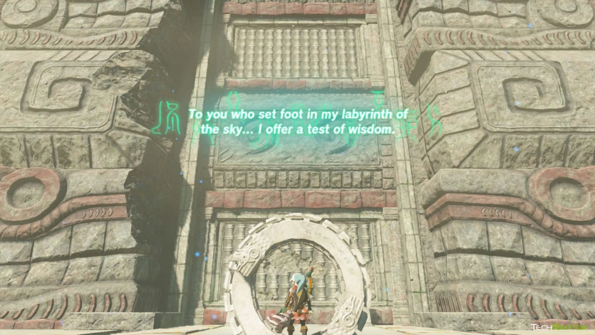 Link in front of the Tears of the Kingdom Lomei Labyrinth