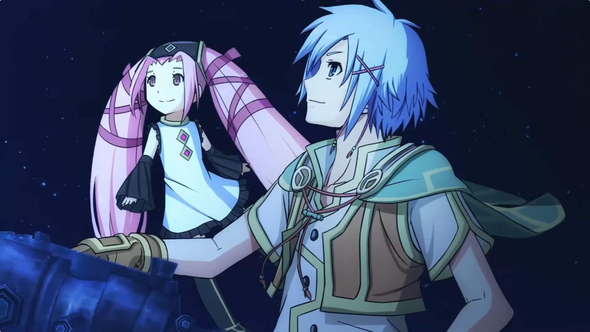 Nayuta and Noi looking happily off into the distance in The Legend of Nayuta: Boundless Trails