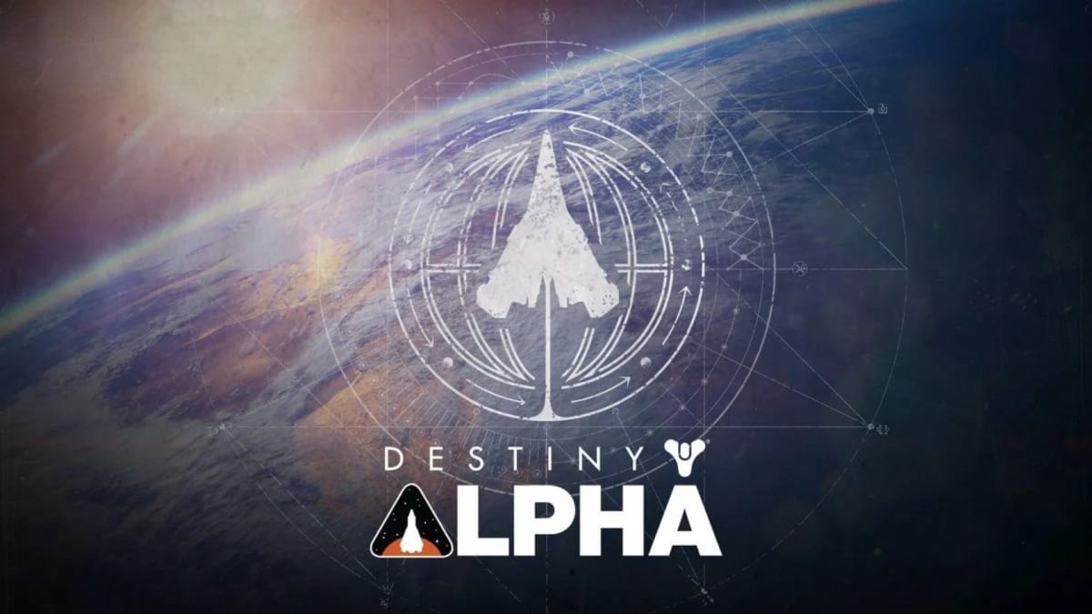 Destiny Alpha art showing the planet earth with a destiny logo and the words Destiny Alpha 