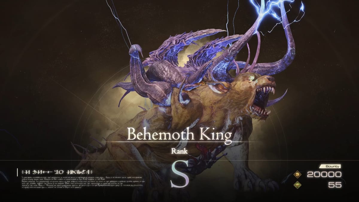 The key art for the Masterless Marauder hunt against the King Behemoth in Final Fantasy XVI