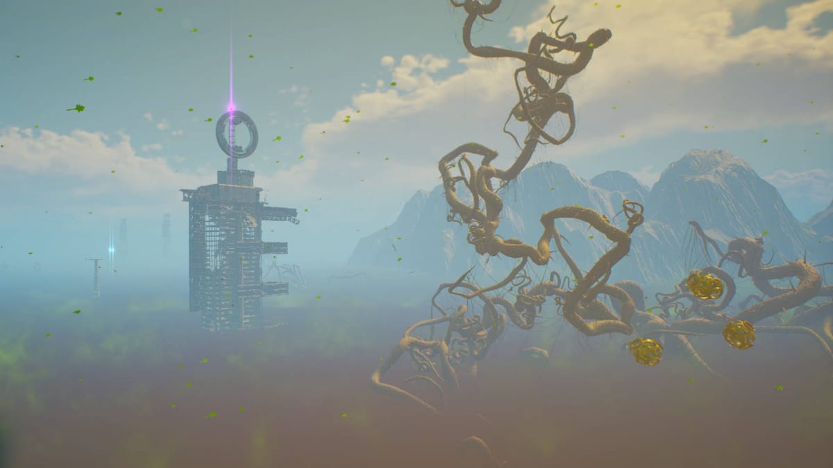 Forever Skies Underdust Laboratory Walkthrough Guide - Cover Image Underdust Elevator Purple Light with Massive Vines in the Foreground