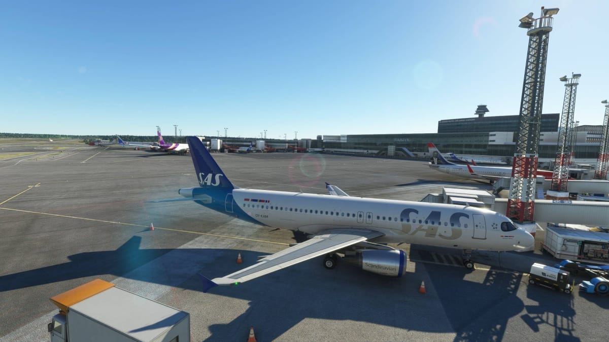 Microsoft Flight Simulator Stockholm Arlanda With SAS Airbus A320 Parked at Gate 42