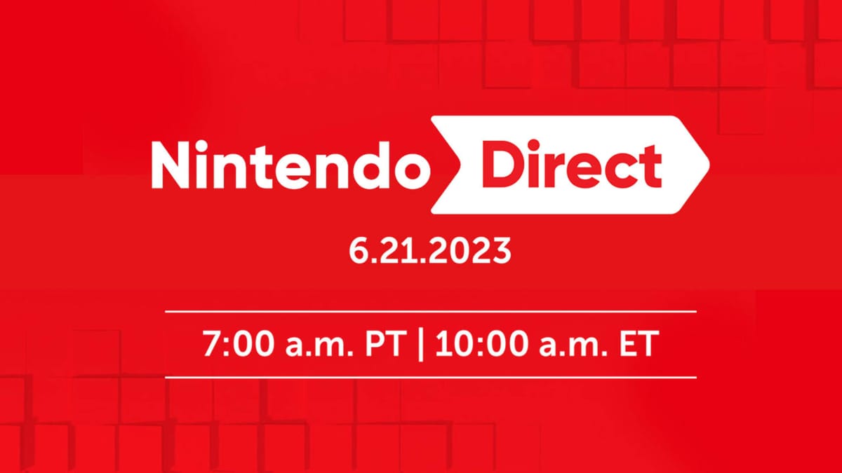 A plain banner announcing the Nintendo Direct tomorrow