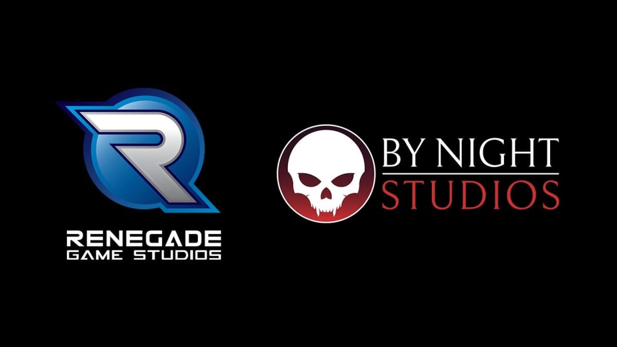 The logos for Renegade Game Studios and By Night Studios on a black background