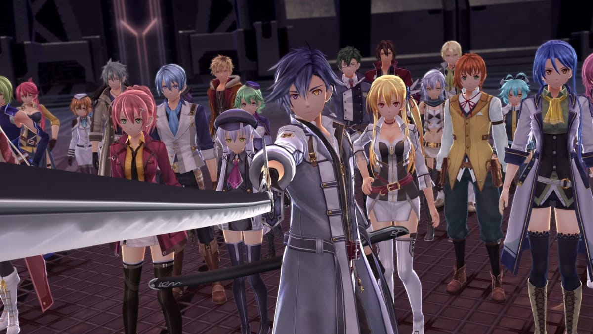 Rean Schwarzer and many of the extensive cast of The Legend of Heroes: Trails into Reverie