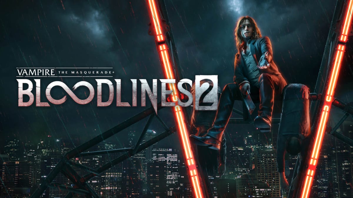 The key art for Vampire: The Masquerade - Bloodlines 2, showing a vampire reaching out their hand and the game's logo
