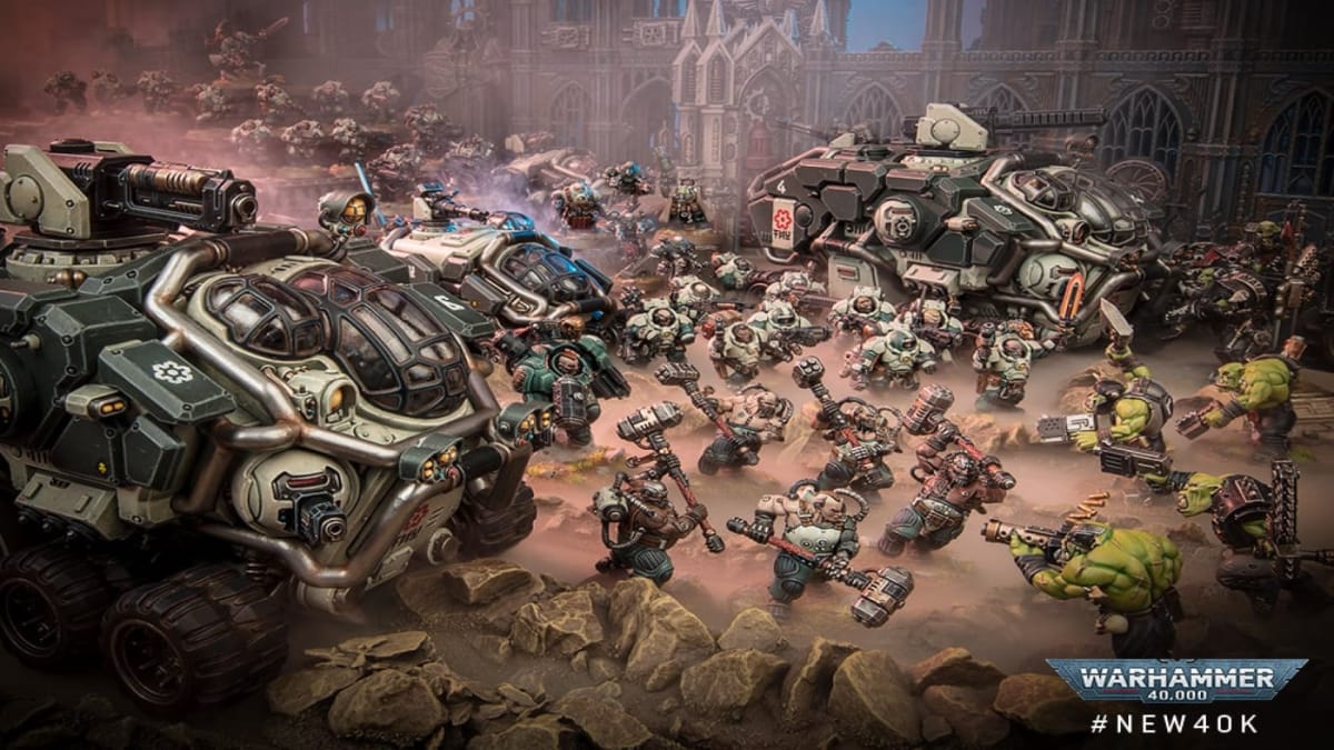 An army of Votann and Orks from Warhammer 40k.