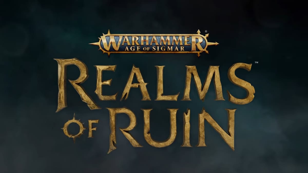 The logo for Warhammer Age of Sigmar: Realms of Ruin on a dark background.