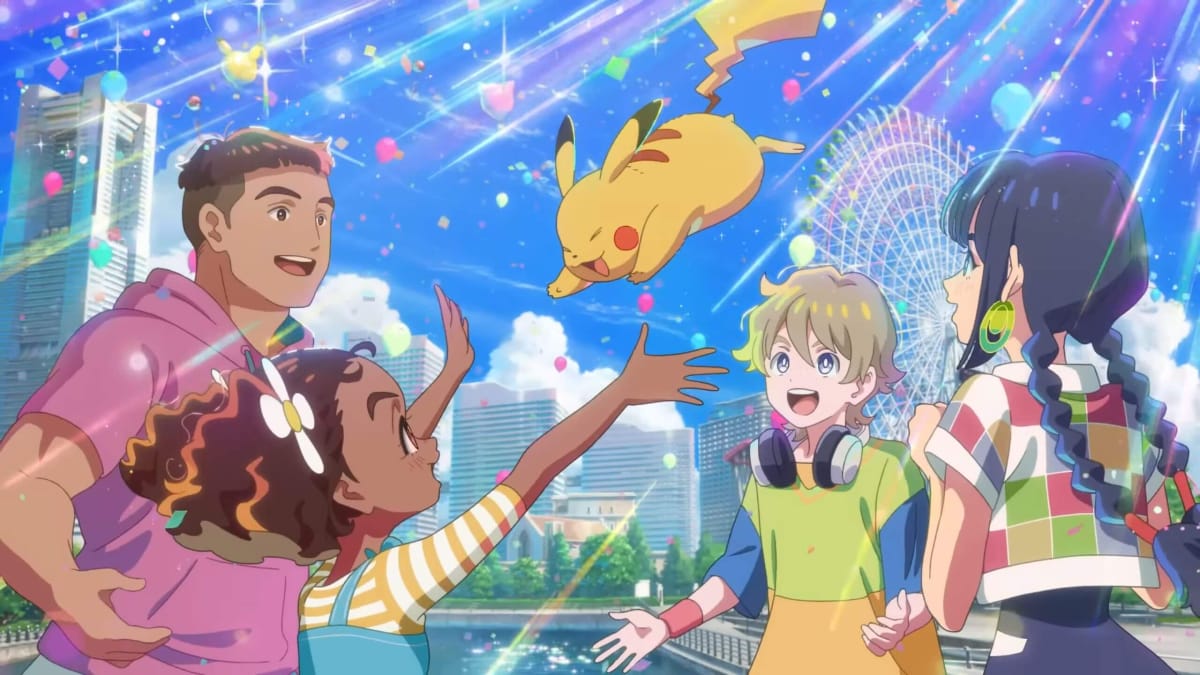 An overjoyed Pikachu leaping into the arms of its equally overjoyed trainer as her friends look on in the new Pokemon World Championships 2023 trailer
