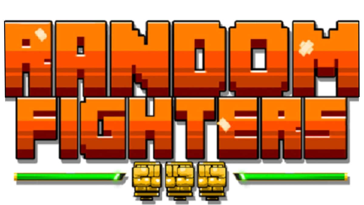 Random Fighters Logo showing a pixel-art logo in bright orange bubble letters
