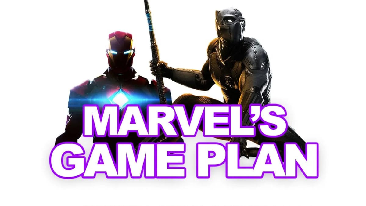 Video Game Renders of Iron Man and Black Panther Text reads MARVEL'S GAME PLAN