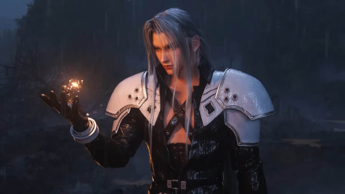Sephiroth charging a Fire magic spell in Final Fantasy VII Ever Crisis