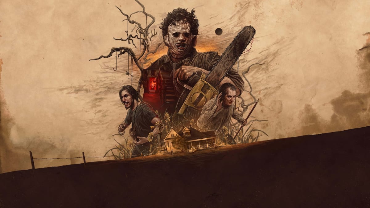 Leatherface and his henchmen in the creepy key art for The Texas Chain Saw Massacre, one of the games coming as part of the Xbox Game Pass August 2023 Wave 2 lineup