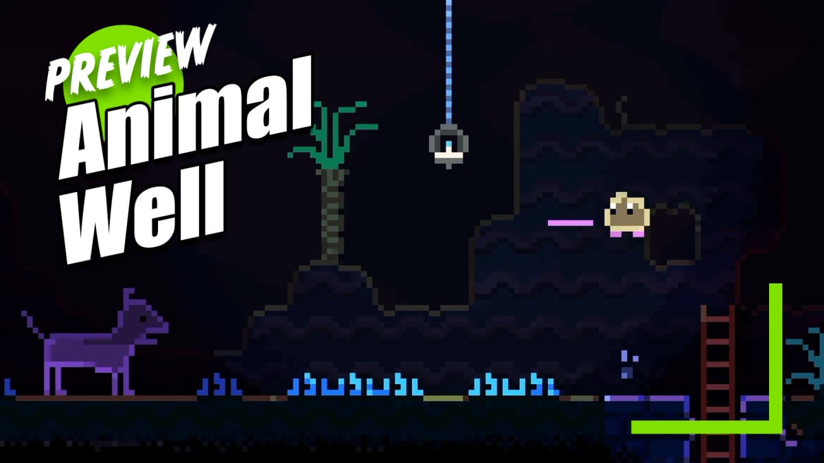 The player character approaches a dog in Animal Well