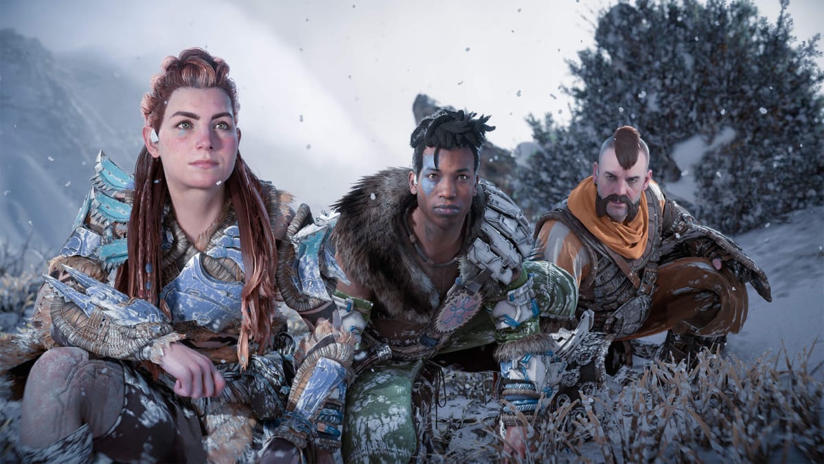 Aloy and two of her companions in the Horizon Forbidden West PC version