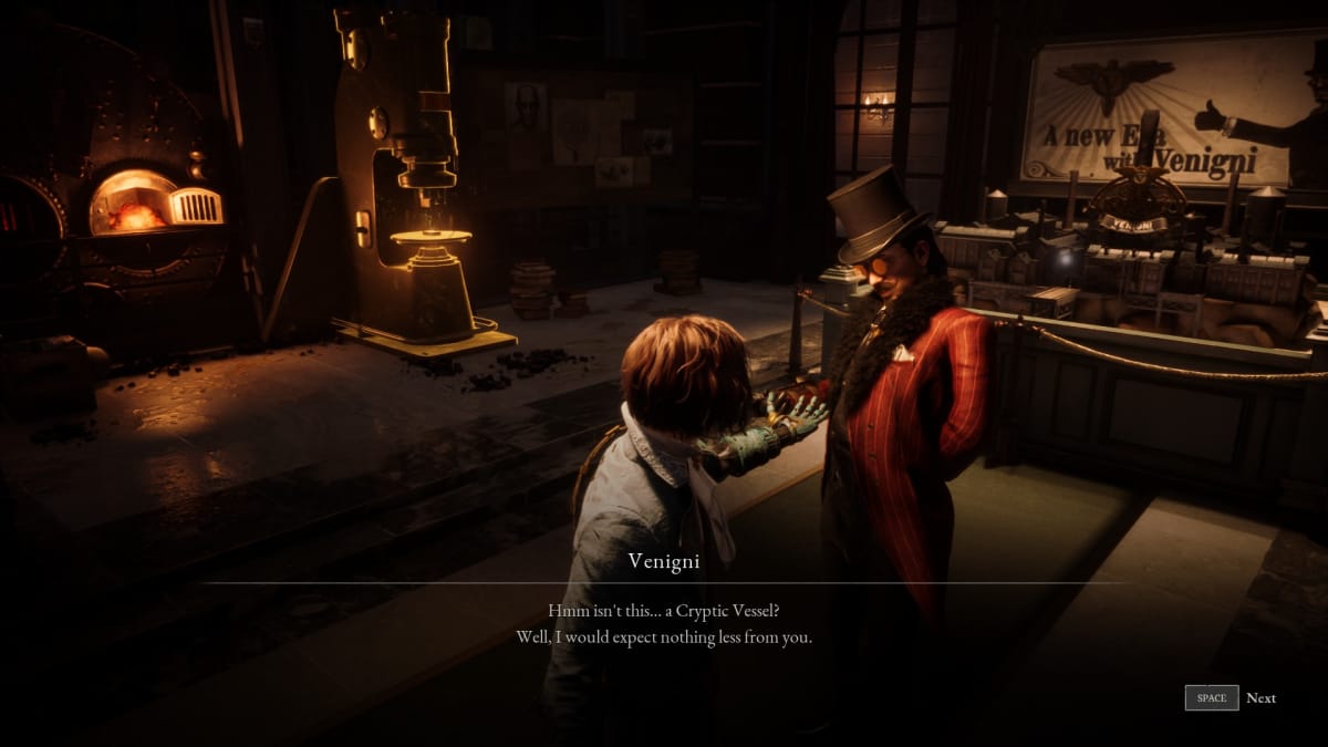 Handing a Cryptic Vessel over to Venigni in Lies of P.