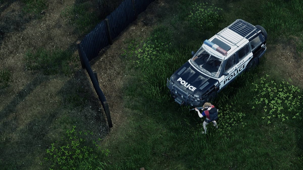Where to Find a Gun in HumanitZ - Cover Image Standing Next to a Police SUV While Holding an AK-47