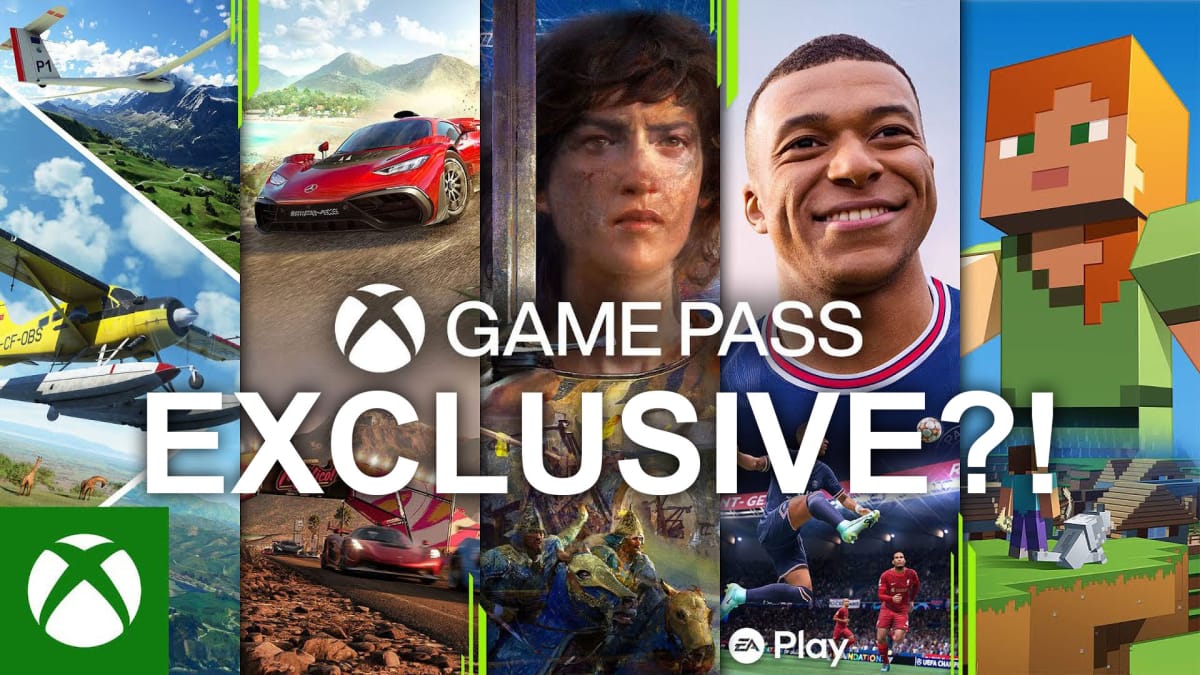 Xbox Game Pass Graphic with "Exclusive?!" lettering