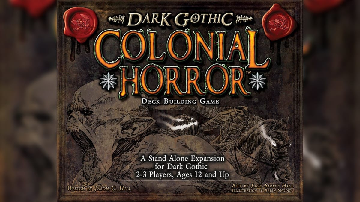 Dark Gothic Colonial Horror cover art showing line drawing of colonial-times horror monsters