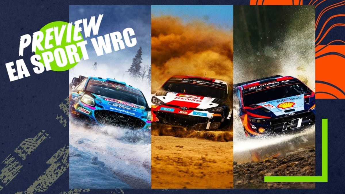 Key art for EA Sport WRC Showing off the three terrains and the TR Preview Overlay