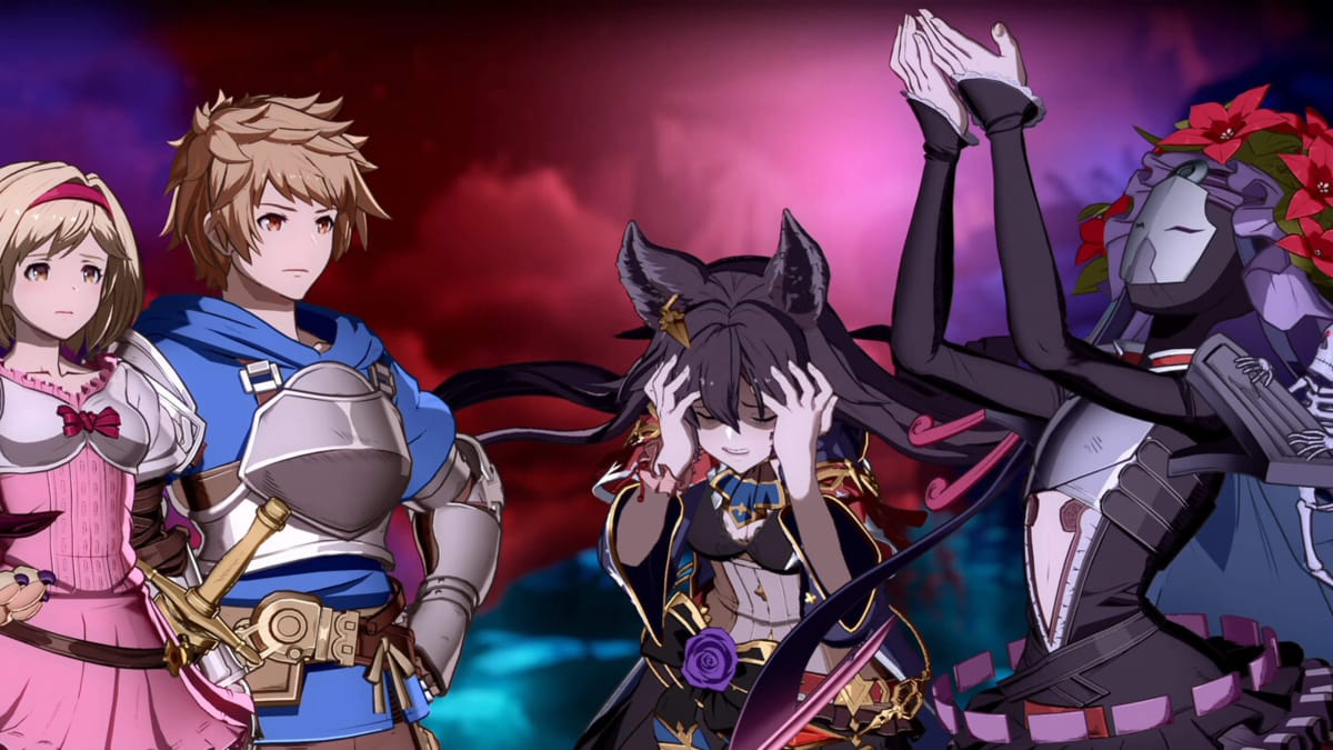 Four of the characters in Granblue Fantasy Versus: Rising depicted in a cutscene