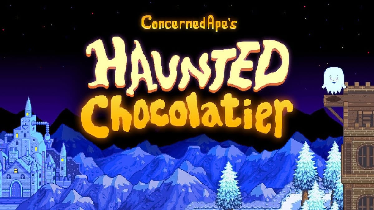 Haunted Chocolatier Logo With Mountains and a ghost