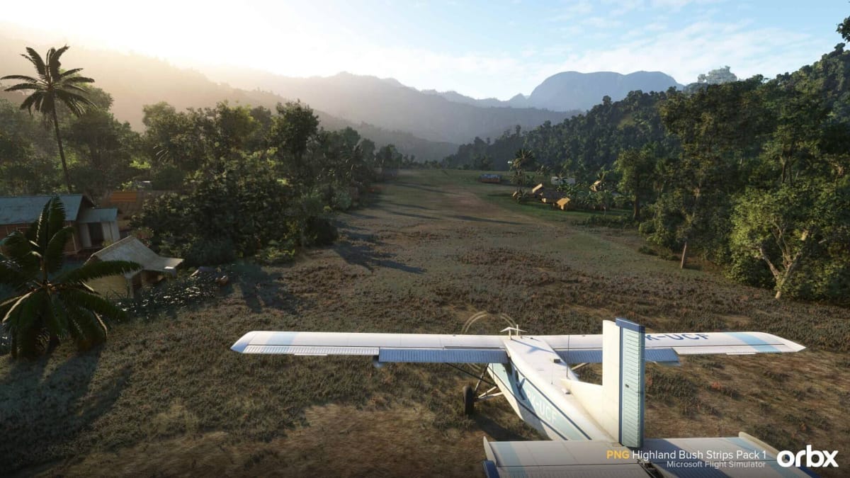 A Pilatus Porter ready to take off from an airstrip in Papua New Guinea in Microsoft Flight Simulator