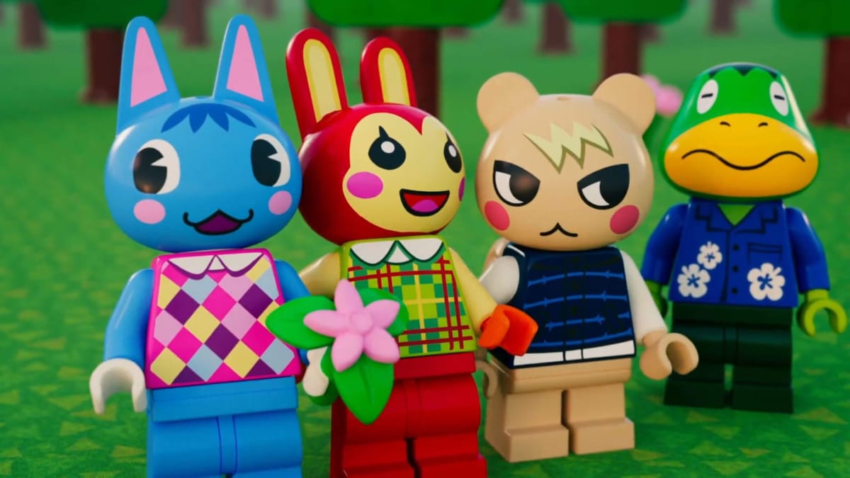 Four Animal Crossing characters rendered in Lego form in the new Animal Crossing Lego collab