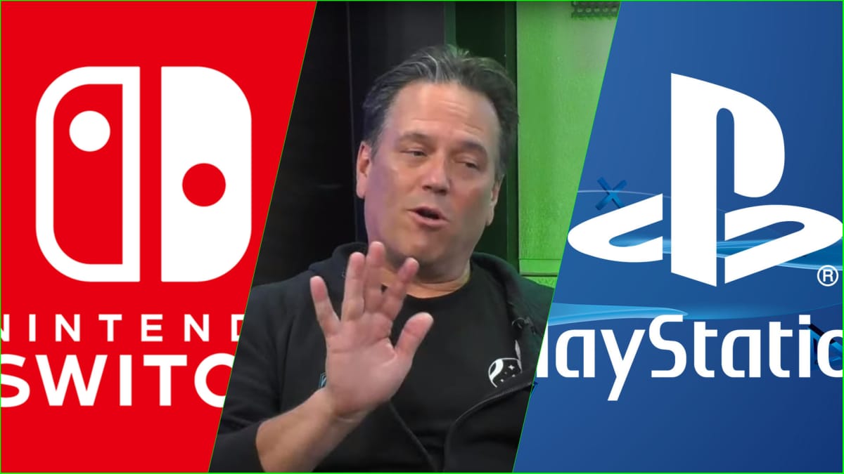 Phil Spencer With PlayStation and Switch Logos