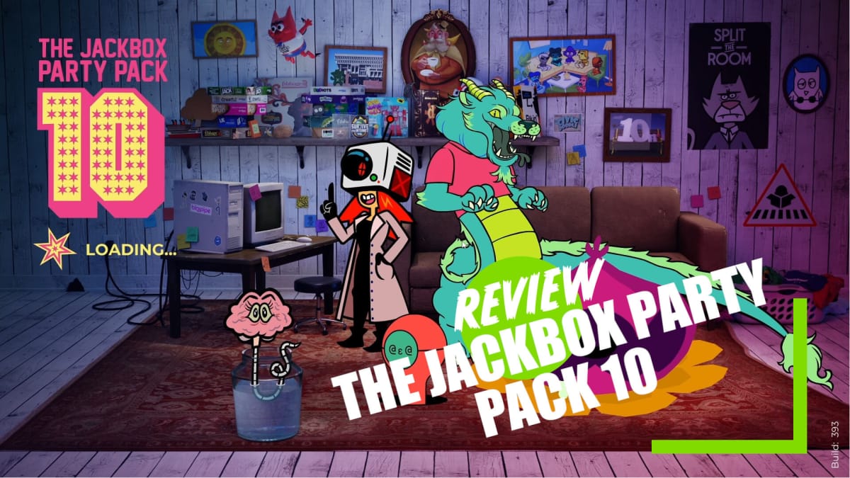 The Jackbox Party Pack 10 loading screen with the TR review overlay